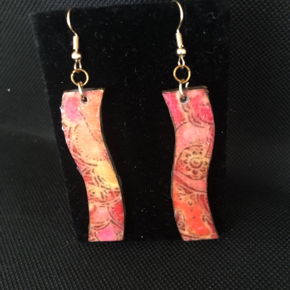 Vintage looking paper mache’ and wood earrings